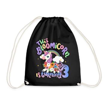 Bloomicorn Is Turning 3 Einhorn 3. Geburtstag - Turnbeutel - Schwarz - Vorne