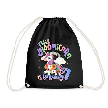 Bloomicorn Is Turning 7 Einhorn 7. Geburtstag - Turnbeutel - Schwarz - Vorne