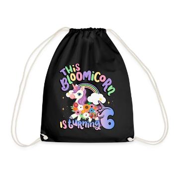 Bloomicorn Is Turning 6 Einhorn 6. Geburtstag - Turnbeutel - Schwarz - Vorne