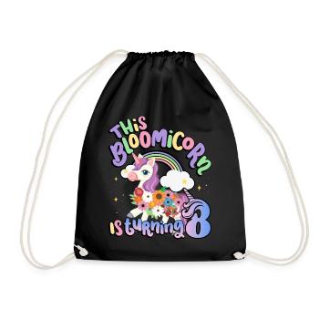 Bloomicorn Is Turning 8 Einhorn 8. Geburtstag - Turnbeutel - Schwarz - Vorne