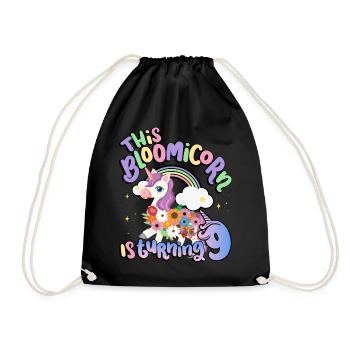 Bloomicorn Is Turning 9 Einhorn 9. Geburtstag - Turnbeutel - Schwarz - Vorne