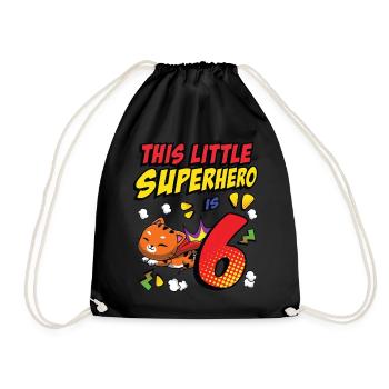 This little superhero is 6 cat owners 6. - Drawstring Bag - black - Front
