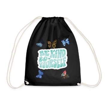 Be Kind Motivational Butterfly Saying with Butterf - Drawstring Bag - black - Front