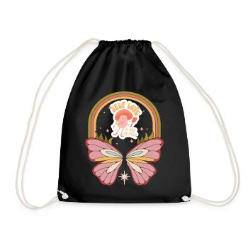 Self Love Butterfly Motivational Saying with Butte - Drawstring Bag - black - Front