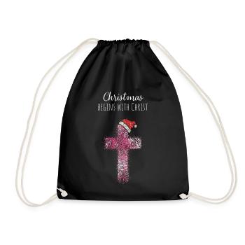 Weihnachtsmütze Kreuz Christlich Jesus Gott - Turnbeutel - Schwarz - Vorne