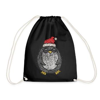 Pinguin Weihnachtszeit Nikolausmütze Ugly Xmas - Turnbeutel - Schwarz - Vorne