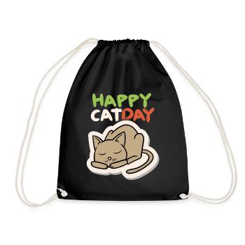 Cat, Happy Cat Day, Funny Cat, Cat Day - Drawstring Bag - black - Front