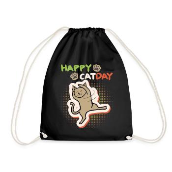 Katze, tanzende Katze, Happy Cat-Day, Katzentag - Turnbeutel - Schwarz - Vorne