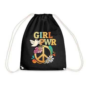 Girl Power, Peace Symbol Peace Sign Grl-PWR - Drawstring Bag - black - Front