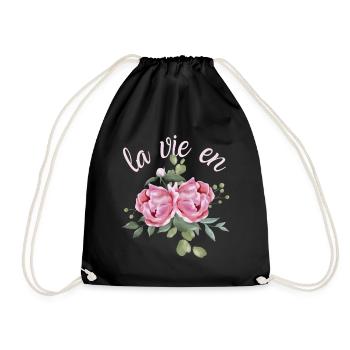 Vintage-Stil Pfingstrosen Aquarell lustiger Spruch - Turnbeutel - Schwarz - Vorne