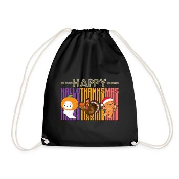 Happy Hello Thanksmas Halloween Thanksgiving Xmas - Drawstring Bag - black - Front