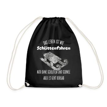 Schlitten fahren Rodeln Wintersport Weihnachten - Turnbeutel - Schwarz - Vorne