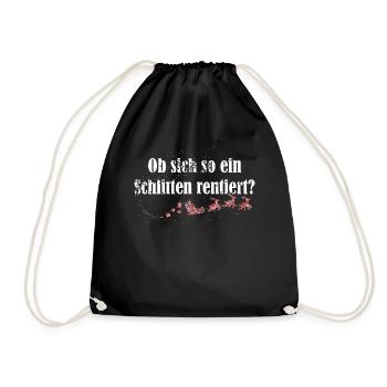 Schlitten Weihnachtsmann Rentiere Weihnachtszeit - Turnbeutel - Schwarz - Vorne