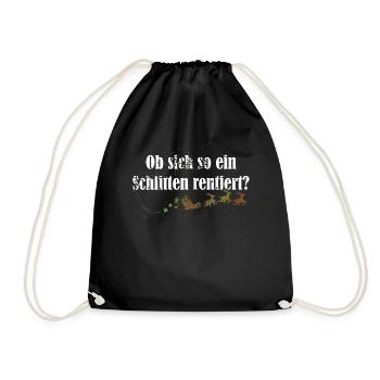Weihnachtsmann Nikolaus Rentiere Schlitten Rodeln - Turnbeutel - Schwarz - Vorne