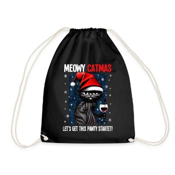 Christmas Black Cat with Wine Glass Wine - Drawstring Bag - black - Front
