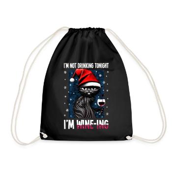 Christmas Cat Cat Wine Glass Wine Gift - Drawstring Bag - black - Front