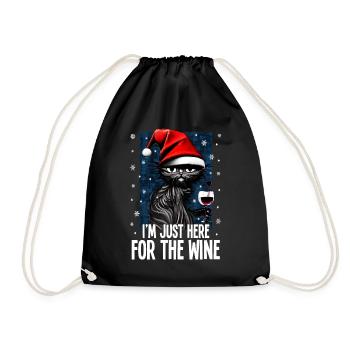 Funny Christmas Cat with Wine Glass Wine Gift - Drawstring Bag - black - Front
