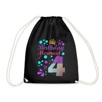 Birthday Mermaid 4 Shell Summer Vibe 4 - Drawstring Bag - black - Front