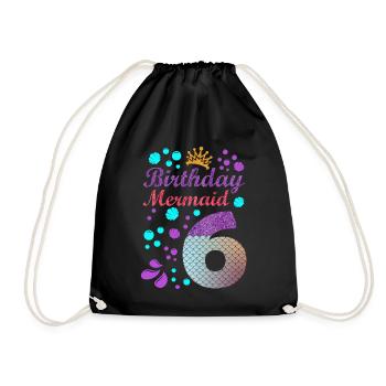Birthday Mermaid 6 Shell Summer Vibe 6 - Drawstring Bag - black - Front