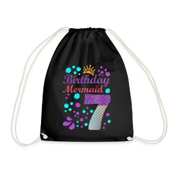 Birthday Mermaid 7 Shell Summer Vibe 7 - Drawstring Bag - black - Front