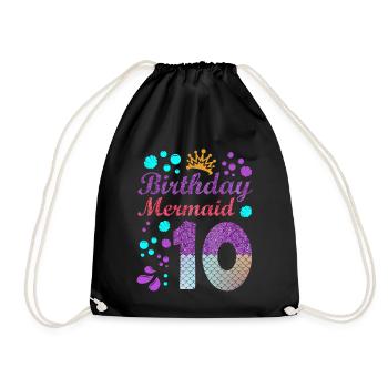 Birthday Mermaid 10 Shell Summer Vibe 10 - Drawstring Bag - black - Front