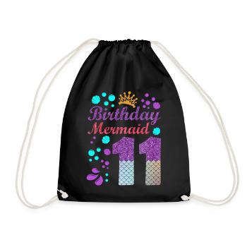 Birthday Mermaid 11 Shell Summer Vibe 11 - Drawstring Bag - black - Front