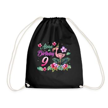 Aloha Geburtstag 9 Flamingo Vogel 9. Geburtstag - Turnbeutel - Schwarz - Vorne