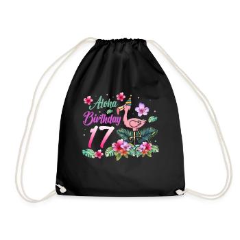 Aloha Geburtstag 17 Flamingo Vogel 17. Geburtstag - Turnbeutel - Schwarz - Vorne