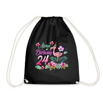 Aloha Birthday 24 Flamingo Bird 24th Birthday - Drawstring Bag - black - Front