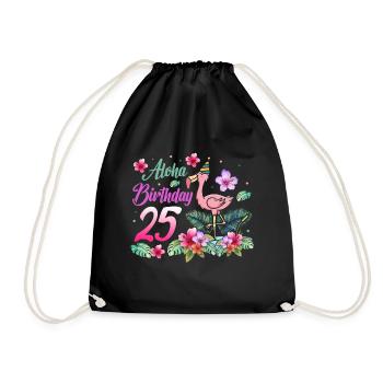 Aloha Geburtstag 25 Flamingo Vogel 25. Geburtstag - Turnbeutel - Schwarz - Vorne