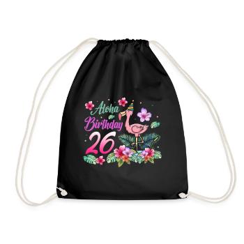 Aloha Birthday 26 Flamingo Bird 26th Birthday - Drawstring Bag - black - Front