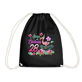 Aloha Birthday 28 Flamingo Bird 28th Birthday - Drawstring Bag - black - Front