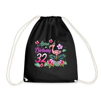 Aloha Birthday 32 Flamingo Bird 32nd Birthday - Drawstring Bag - black - Front