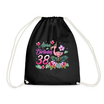 Aloha Birthday 38 Flamingo Bird 38th Birthday - Drawstring Bag - black - Front