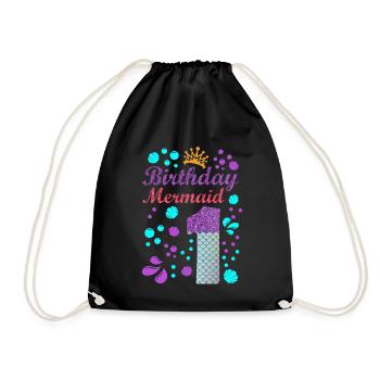 Birthday Mermaid 1 Shell Summer Vibe 1 - Drawstring Bag - black - Front