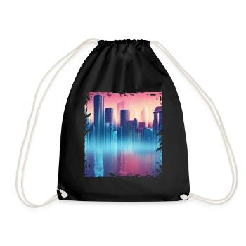 Futuristische Vaporwave City Skyline Cityscape Sci - Turnbeutel - Schwarz - Vorne