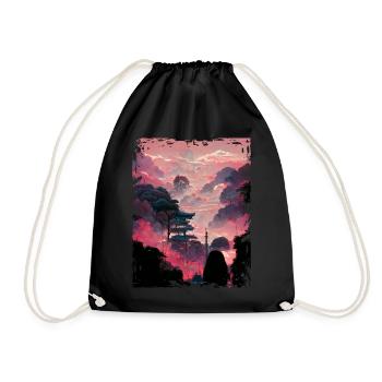 Japanische Landschaft Vaporwave Mountain Nature - Turnbeutel - Schwarz - Vorne