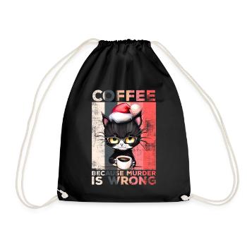 Coffee Because Murder Is Wrong Cat Christmas - Drawstring Bag - black - Front