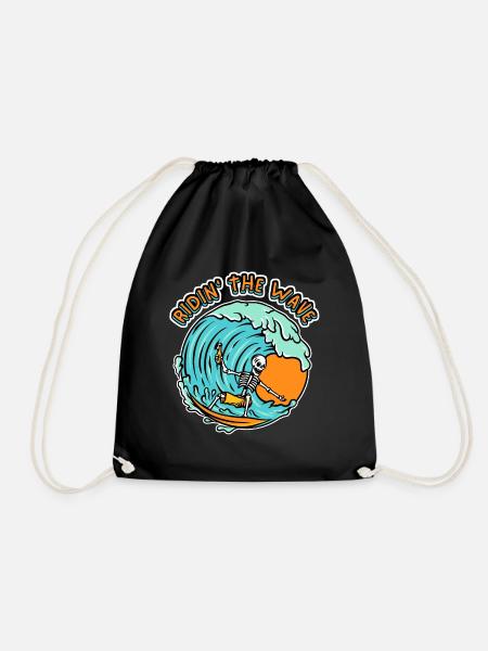 Lustiger Surfer, Surfen, Totenkopf, Spruch Surfing - Turnbeutel - Schwarz