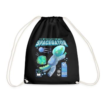 Comic astronaut crocodile alligator in space - Drawstring Bag - black - Front