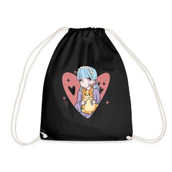 Anime Stylish Cute Girl Retro Kawaii - Sac de sport léger - noir - Devant