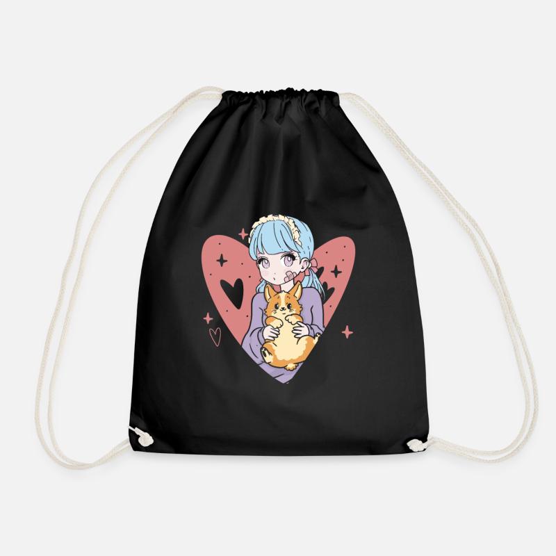 Anime Stilvoll Niedlich Mädchen Retro Kawaii - Turnbeutel - Schwarz