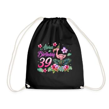Aloha Birthday 39 Flamingo Bird 39th Birthday - Drawstring Bag - black - Front