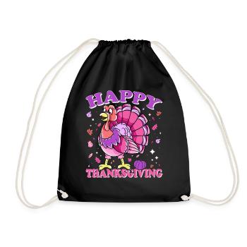 Female Turkey Happy Thanksgiving - Drawstring Bag - black - Front