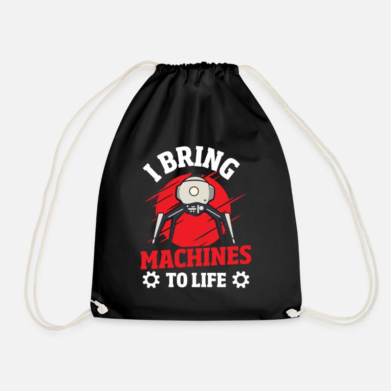 Robot Computer Engineer - Drawstring Bag - black