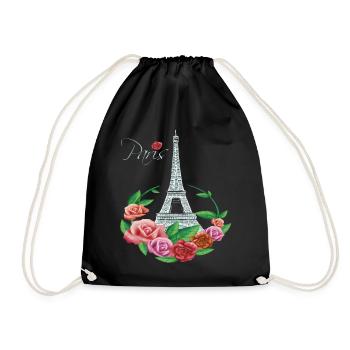 Eiffel Tower Blooms Paris with Rose French Franks - Drawstring Bag - black - Front
