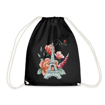 Eiffel Tower-Roses-Love-Paris-French-Love-Fra - Drawstring Bag - black - Front