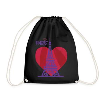 Love Eiffel Tower Heart Paris France Keepsake f - Drawstring Bag - black - Front