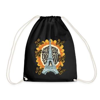 Eiffelturm-Sonnenblume-Paris-Schmetterling-Franzos - Turnbeutel - Schwarz - Vorne