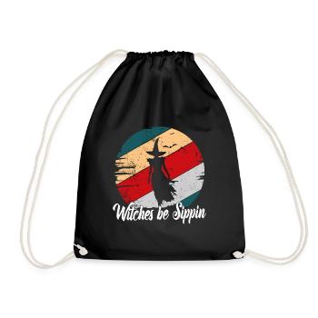 Witches Be Sippin Witch Squad Wine Glass Halloween - Drawstring Bag - black - Front